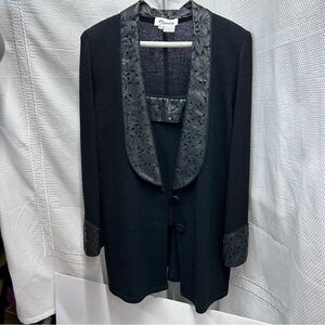 Black Floral Trim Jacket by Toula‎ 2pc filigree embroidery collar, faux leather